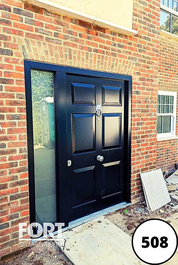 0508 Black Single Fort Security Door With Victorian Six Panel Design