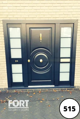 0515 Black Single Fort Security Door With Circle Design