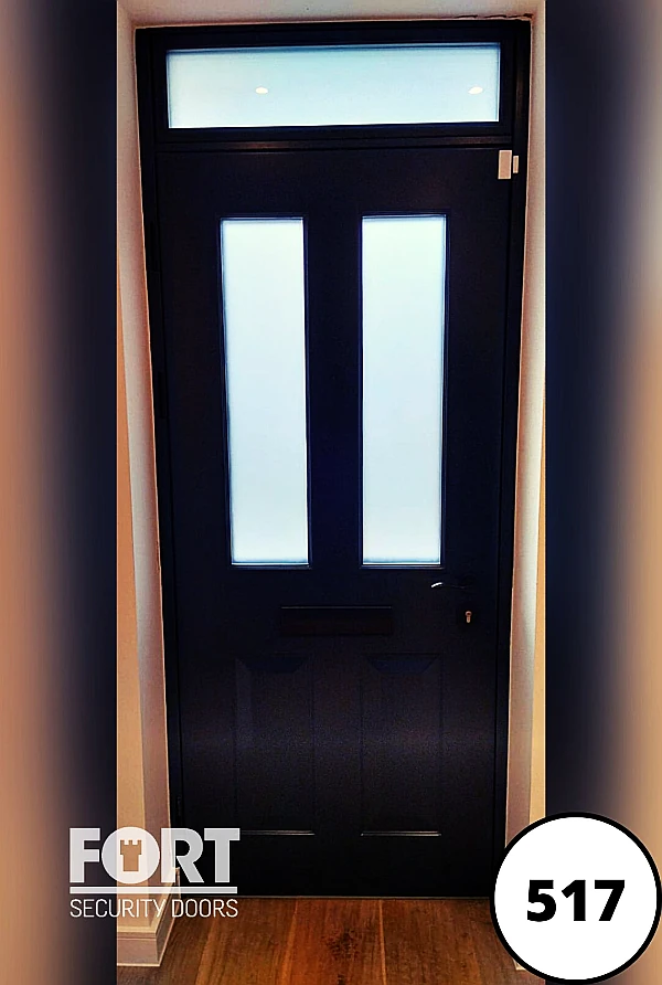 0517 Black Single Fort Security Door With Victorian Design