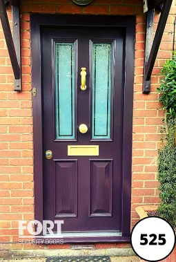 0525 Brown Single Fort Security Door With Victorian Four Panel Design With Glass