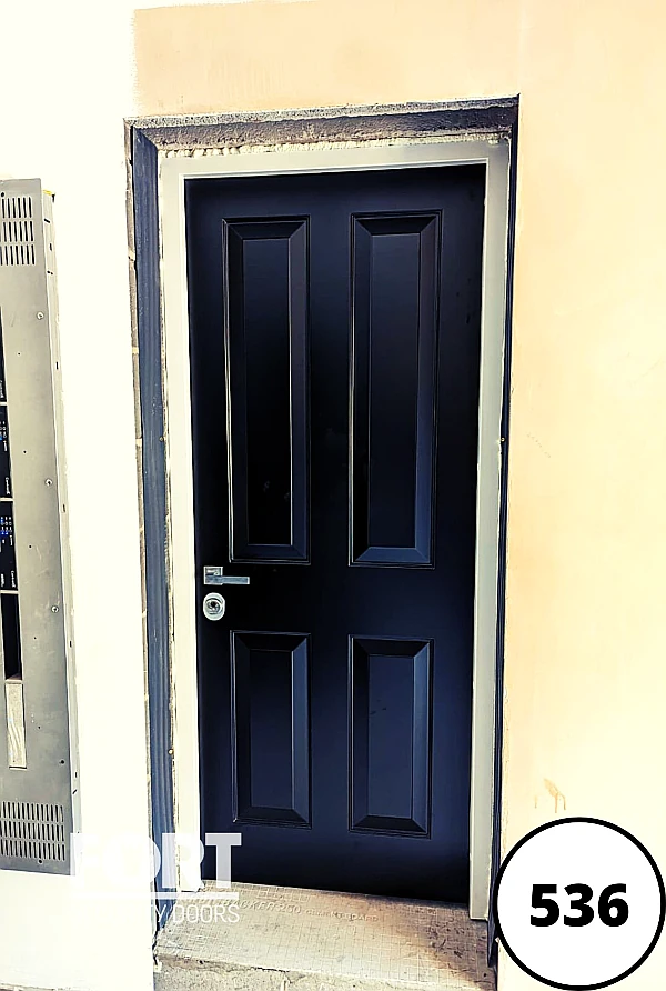 0536 Black Single Fort Security Door Victorian Four Panel Design
