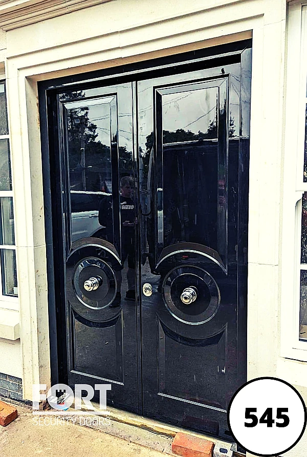 0545 Black Double Fort Security Door With Circle Design And Gloss