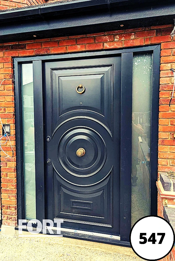 0547 Black Single Fort Security Door With Circle Design